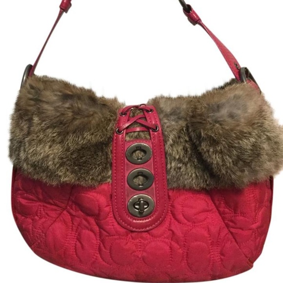 Coach Handbags - *SALE* COACH Soho Pink Rabbit Fur Ski Hobo 9443